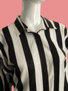 1990s Norma Kamali Black & White Striped Button front Blouse
